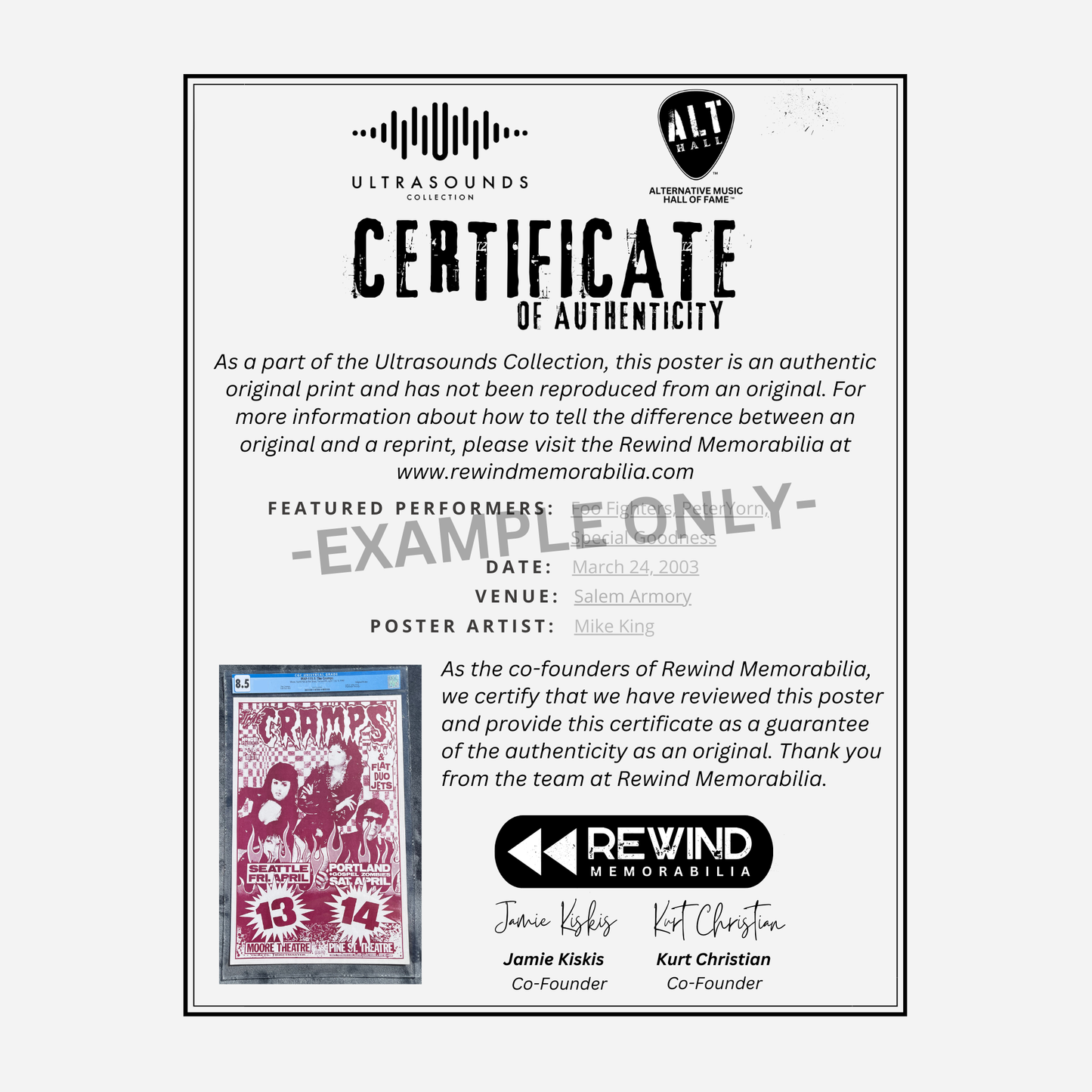 The Cramps 1990 Moore Theatre & Pine Street Theatre | CGC Graded 8.5 | Extremely Rare