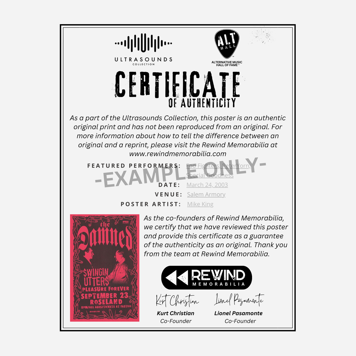 The Damned & Swingin Utters 2001 Roseland Theater | Rare & Near Mint